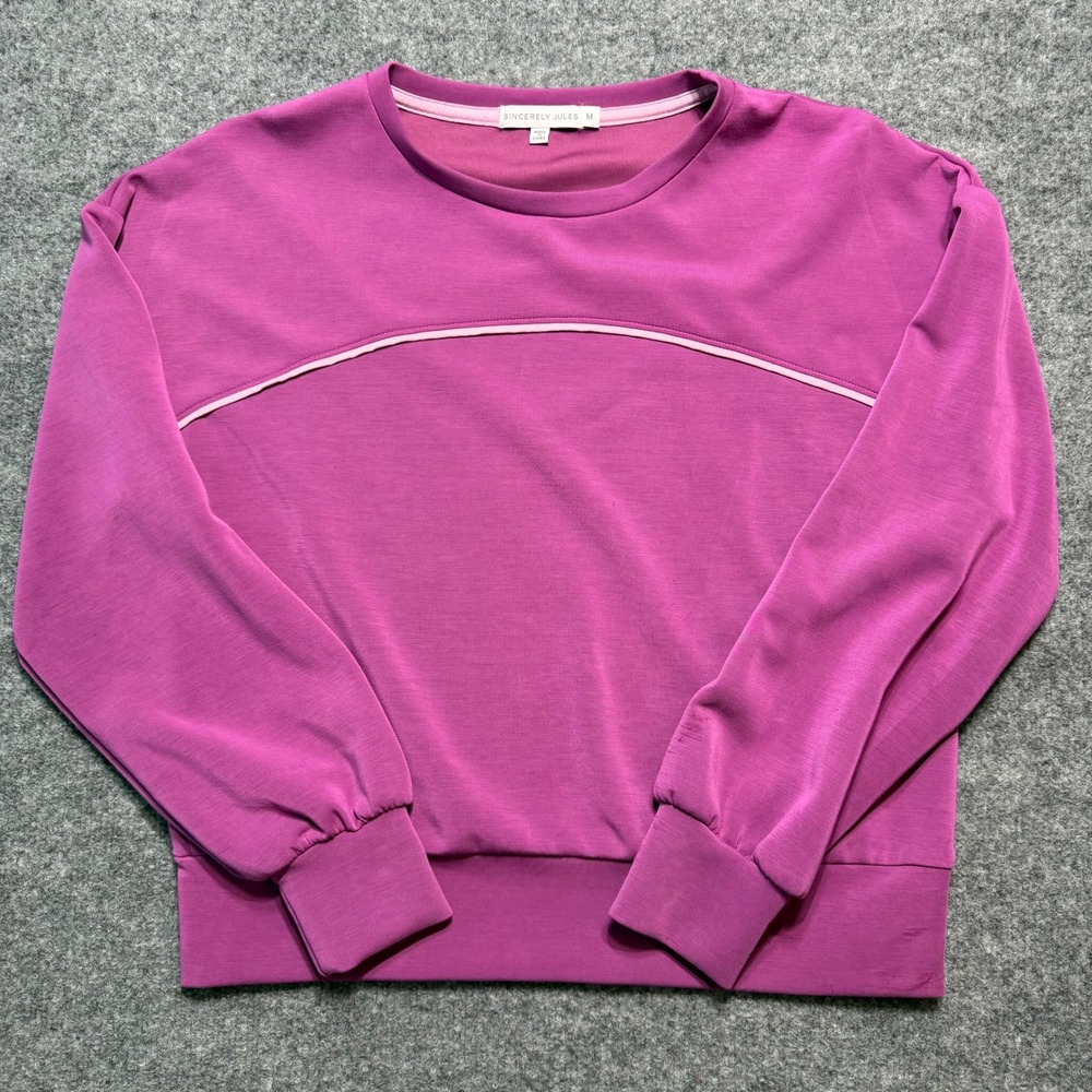 SINCERELY JULES Magenta Pink Long Sleeve Piping Detail Cropped Sweatshirt Medium